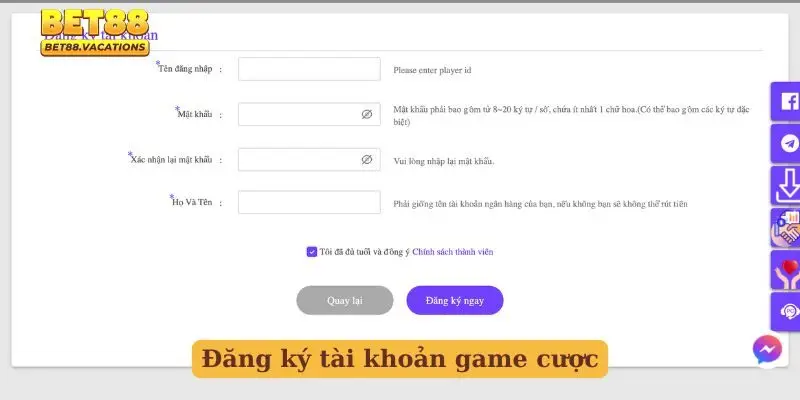 Đăng ký tài khoản game cược