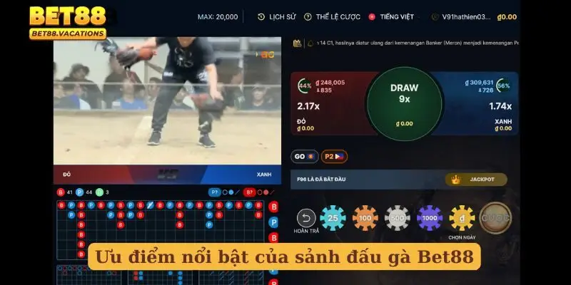 Ưu điểm nổi bật của sảnh đá gà Bet88