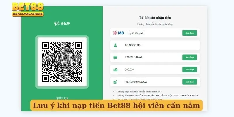 Lưu ý khi nạp tiền Bet88 hội viên cần nắm